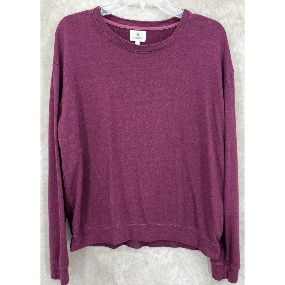 Sundry Star Sleeve Sweatshirt Pullover‎ Size 3 Large Berry Crewneck Made USA